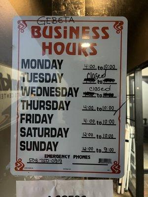 Business hours.