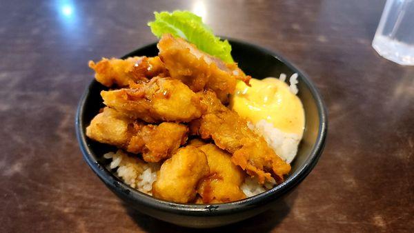 $6 chicken karaage served with a side of mayo over rice.  Delicious.