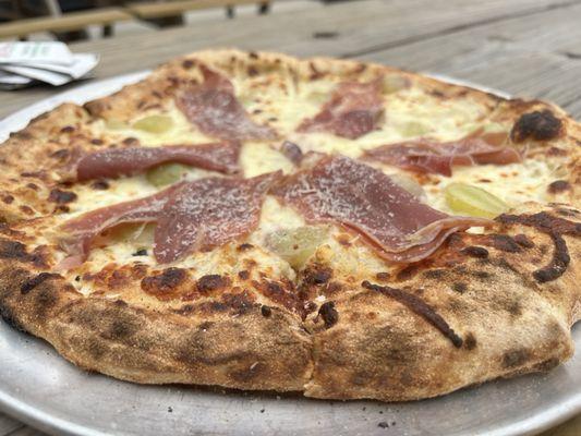 The Grapes of Wrath - white pizza with Gorgonzola, grapes, and prosciutto