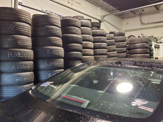 Mountains of tires surrounding my car.