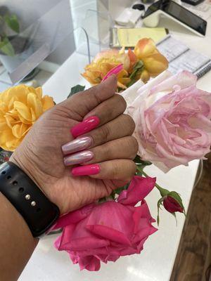 Hot Pink Matte with Chrome Nails