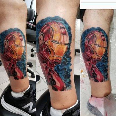 Iron Man one day client came from Australia once a year to get tattooed at Blood Sweat and tattoos