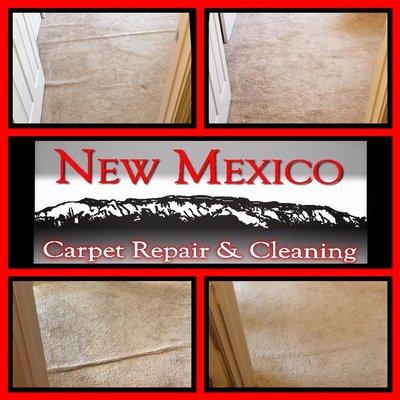 Before and after photos of a re-stretch by New Mexico Carpet Repair and Cleaning.