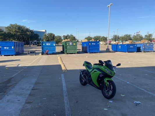 8 dumpsters full from 50,000 sq ft laboratory we trashed out . All trash was taking out by hand no Machines where used , only took 5 days !!