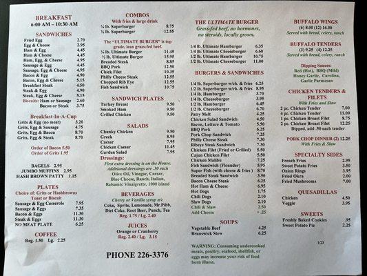 Henderson's Restaurant Menu