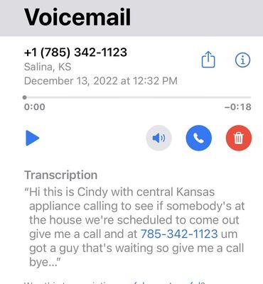 Communication with Central Kansas Appliance