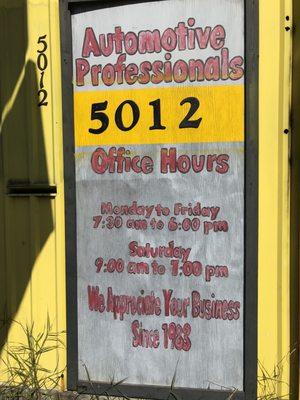 Business hours, address, owner