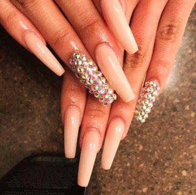 Nude acrylic full set with rhinestones