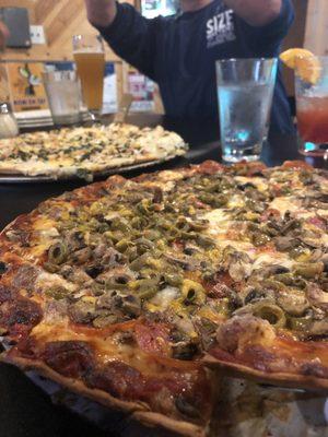 Favorite Custom Selection... Pepperoni, Sausage, Mushrooms and Green Olives... DAMN GOOD!!