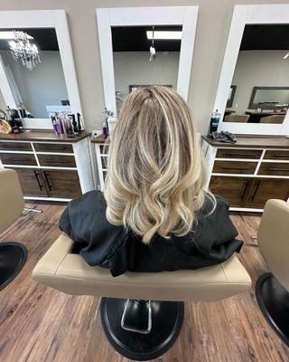 From Platinum blonde heavy highlights to a soft blonde with dimension.
 -Hair by Michelle