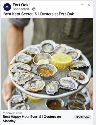 $1 oysters on Monday / Happy hour