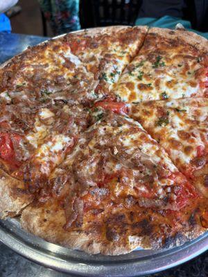 gluten-free pizza, half old italian & half sausage