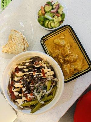 Curry Chicken Lamb/beef rice bowl  Cucumber Salad