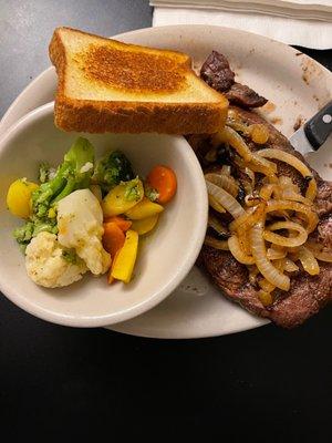 Cowboy Ribeye with mixed veggies