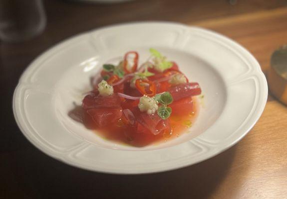 Tuna and watermelon tartar