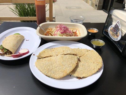 Carne asada mulitas, quesataco and potato tacos