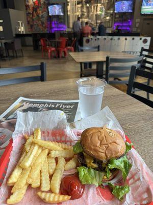 Hamburger with French fries