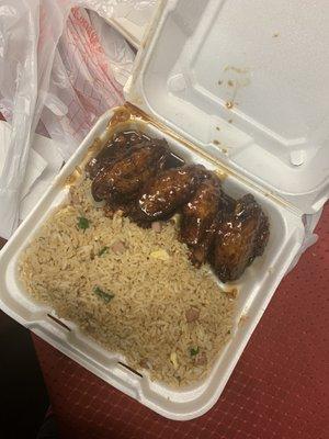 Teriyaki wings w/ ham fried rice