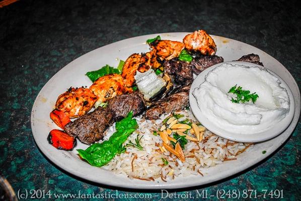 Shish combo. The portion is a tid bit small, but the amount of garlic sauce was very generous. Ask for LAMB!