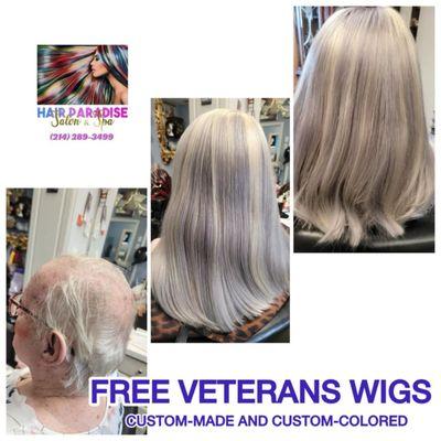 Free Veterans Wigs . Custom-made and custom-colored.