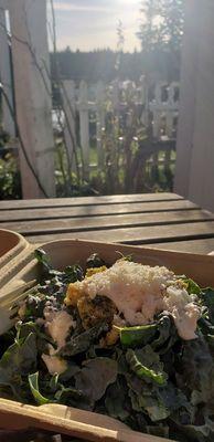 Kale Caesar salad kit on a sunny winter day