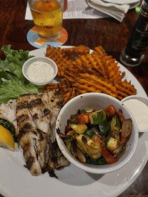 Best grouper, sweet potato fries, grilled veggies