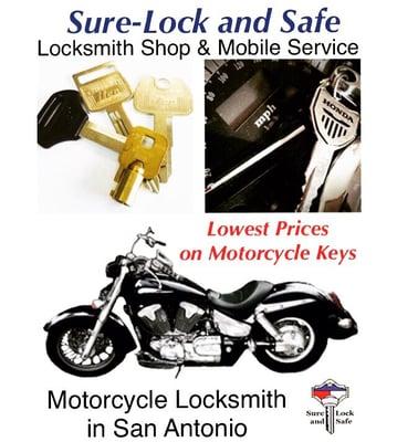 Best motorcycle locksmith in San Antonio. Offering the lowest prices on motorcycle keys.