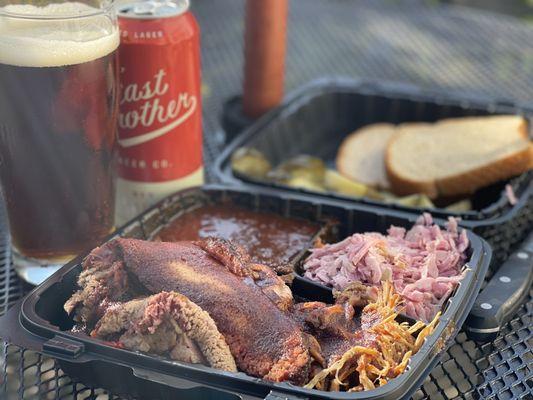 Double brisket pulled pork slaw n beans... with EB red lager