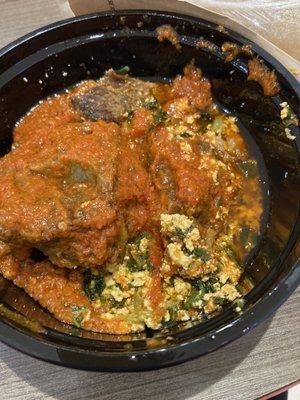 The $21 Egusi i ordered, very little soup. I actually got more gari. The meat was a good amount, and the sauce was a good amount.