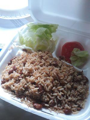 Brown rice with beans, side salad