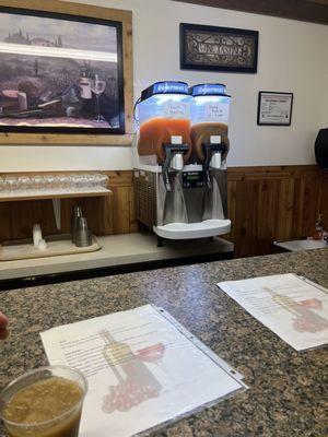 Current slush mixes 11/2024! Peach bellini is made with their own Edelweiss