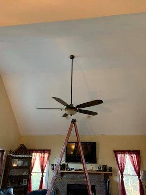 Ceiling Fan on 16 Foot Ceiling in Living Room.