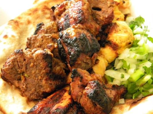 beef, chicken, lamb kabobs