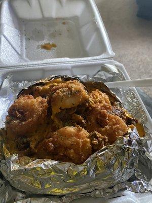 Surf and Turf (Fried Chicken and Shrimp) Baked Potatoes