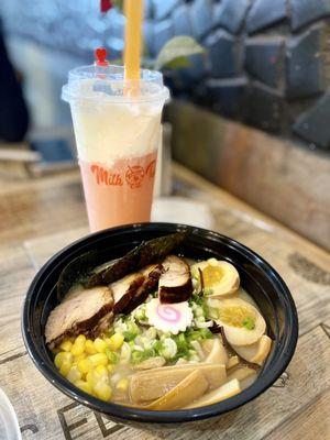 Miso Ramen with Sakura Milk Cheese foam tea