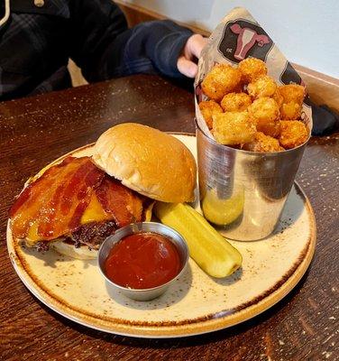 60/40 Burger with a side of tots... Delicious!