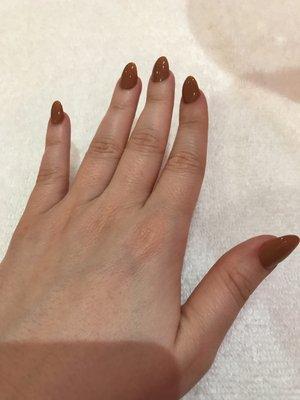 Kevin did these nails Oval shaped OPI color #67