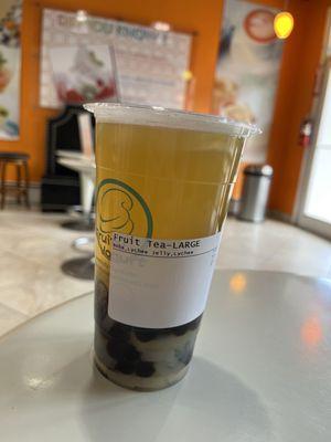 rose lychee fruit tea with boba & lychee jelly - large