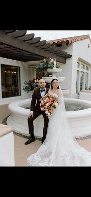 Floral on the fountain, boutonniere, and bouquet