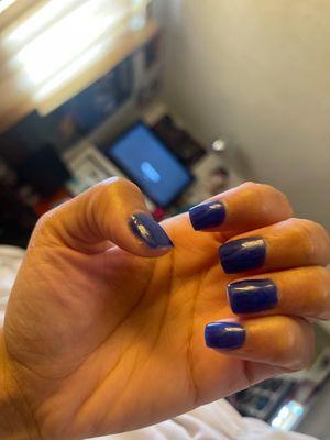 Blue dip nails square shape