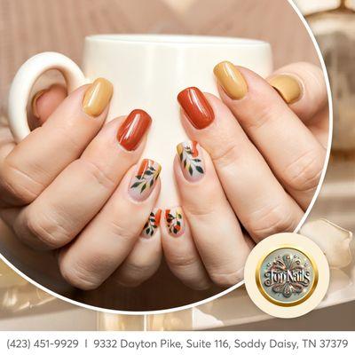 Get your nails autumn-ready with our warm, rich hues and unique designs. 
Book now!