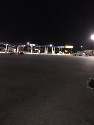 View of the fuel pumps in the truck parking lot