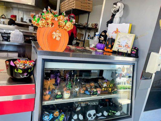 Beautiful festive display with treats to purchase for Halloween