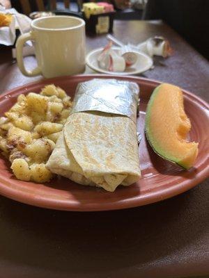 Breakfast burrito with home fries