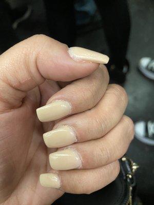 Look at the cuticles are and how the nail is uneven and thick at cuticle... they really looked worse in person. They need more SNS practice.