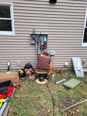 Installing switch box after leveling the meter box because it settled over time, causing the wiring to rub against clips inside the box.