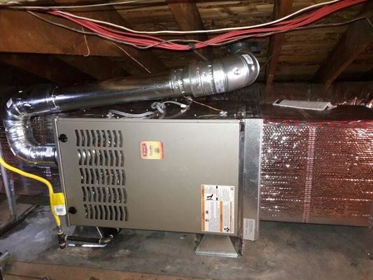 Replaced existing furnace in attic with new gas furnace.