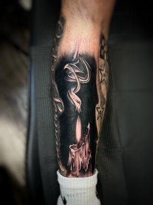 Lit Candle on leg by our Artist Apolo