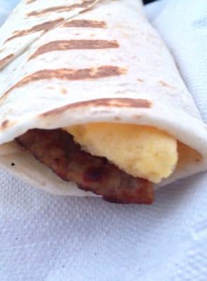 Breakfast sandwich available in a panini grilled wrap.  #Upclosesavor