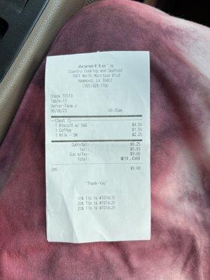 Receipt where I was ripped off.